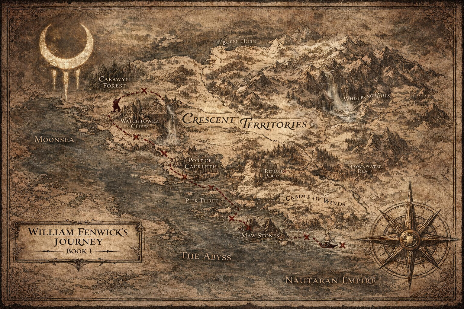 Crescent Territories A map of William’s Journey in Luna's Kiss